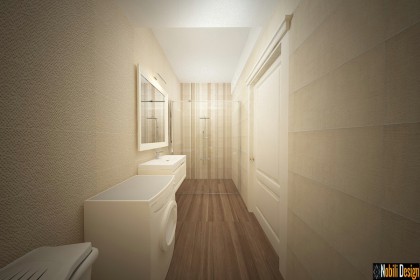 Amenajare baie moderna cu gresie tip parchet constanta
