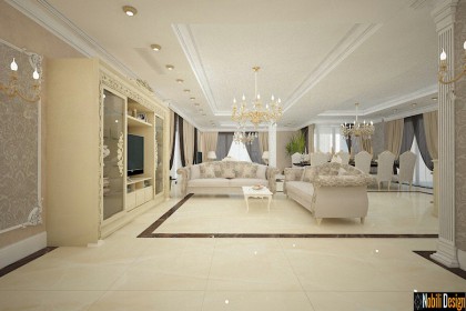 amenajare living casa cu gresie de lux.