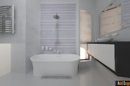 modele bai moderne amenajate cu gresie si faianta colorata | Amenajare baie moderna Galati.